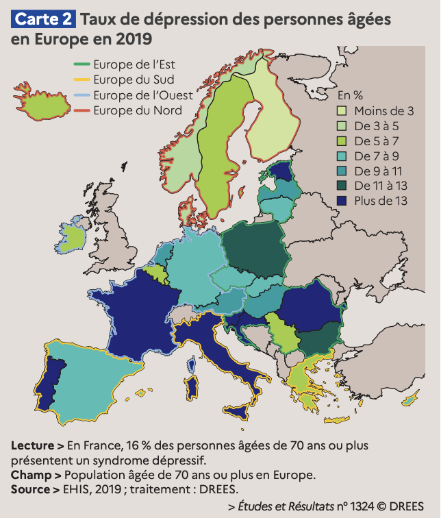 Drees dépression chez les personnes âgées en fonction des pays